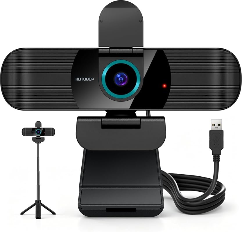 Pro HD Webcam – 1080p/30fps external USB camera with built‑in tripod, 