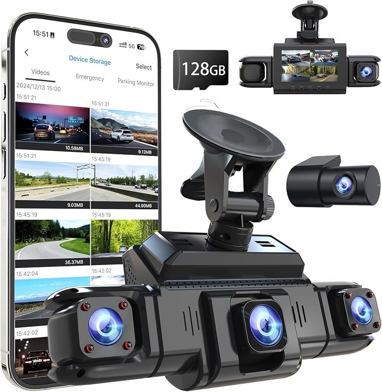 4‑Channel dash cam with 360° view, 4K front, 1080p rear/side, GPS, 5G 