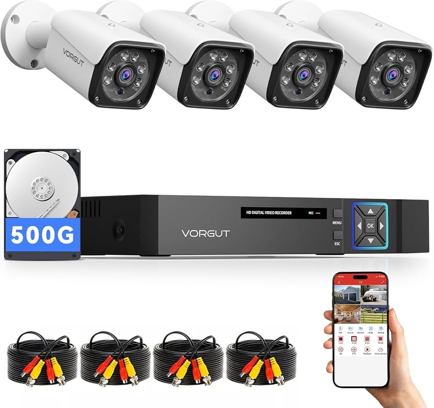Outdoor Wired Security Camera System with 4 × 3MP CCTV Cameras, 500 GB