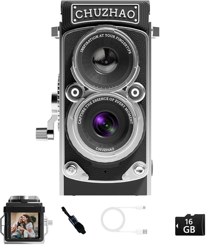 CHUZHAO Vintage Mini Digital Camera TLR‑style design, 12MP photos, 108