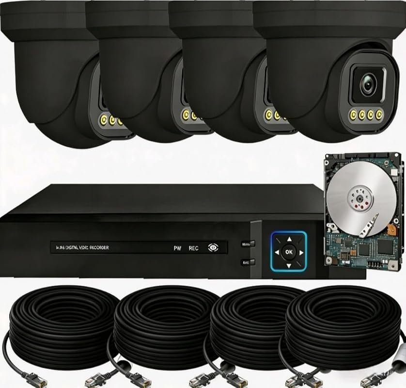 PoE Security Camera Surveillance Kit – 4‑Camera NVR with Person, Pet, 