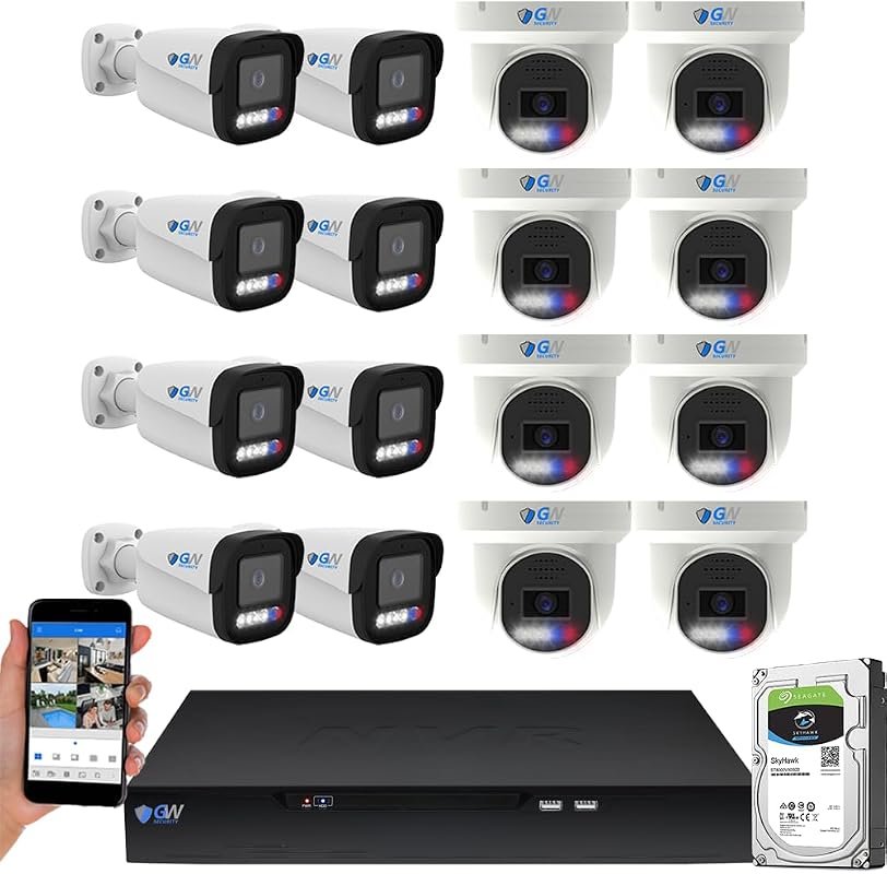 GW Security NDAA/TAA‑Compliant 16‑Channel 12MP NVR with AI PoE cameras