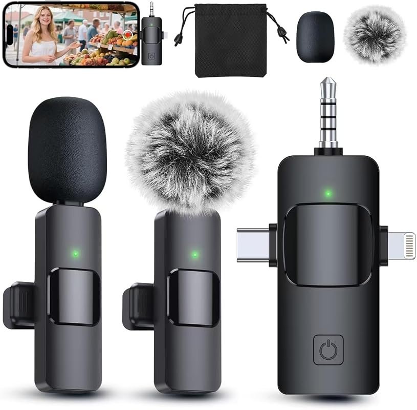 PQRQP 3‑in‑1 Wireless Lavalier Microphone – Universal Compatibility fo