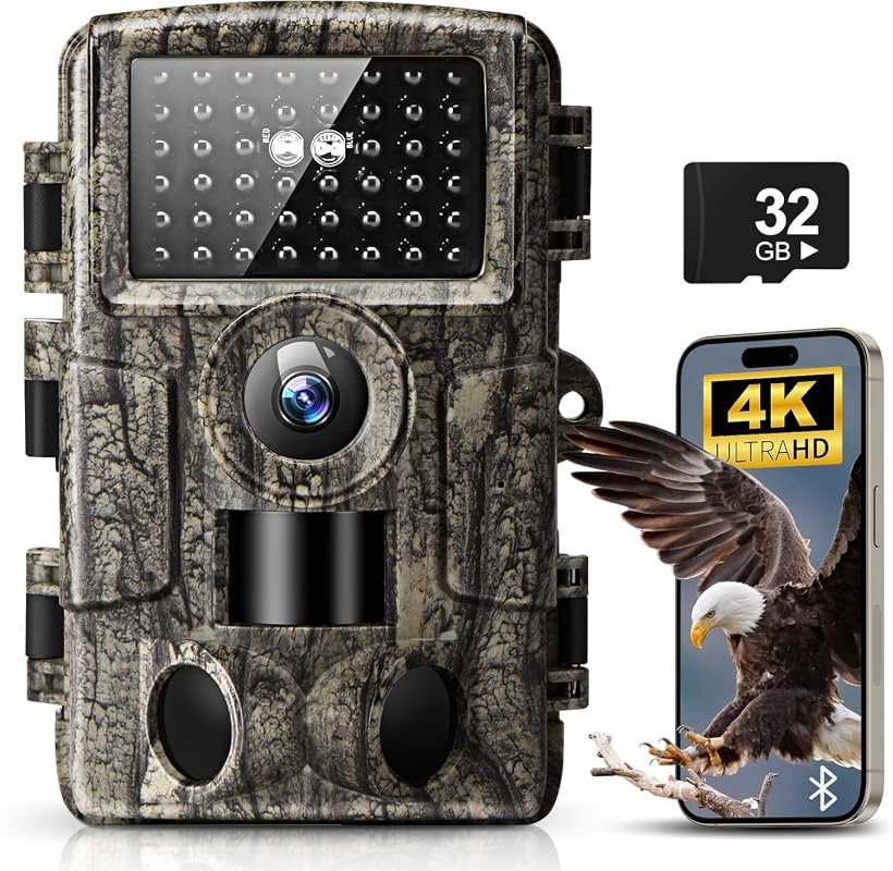 4K 60MP WiFi Bluetooth Trail Camera featuring Clear Night Vision, Fast Motion Trigger