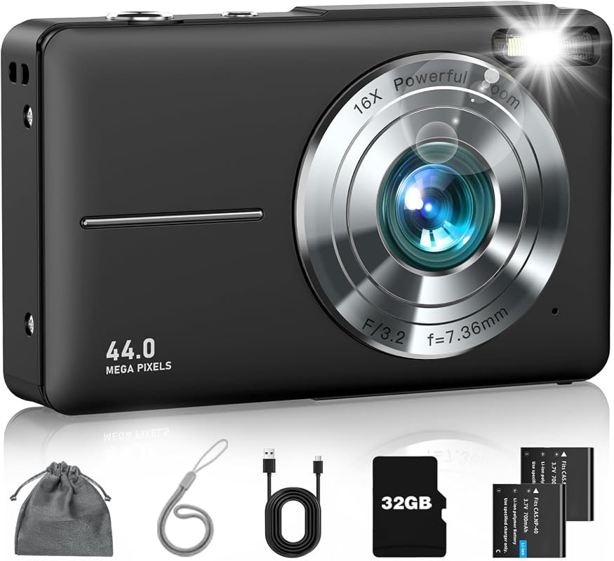 Digital Camera, FHD 1080P Point and Shoot Camera for Kids Teens, 32GB 
