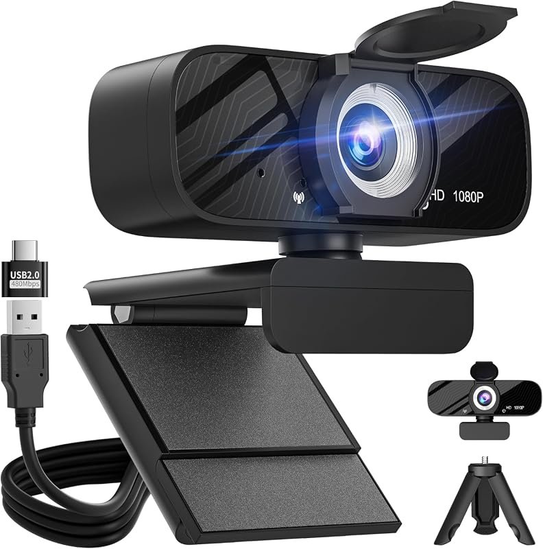 Gohero Pro Series 1080p USB Webcam with Noise Cancellation, Privacy Co