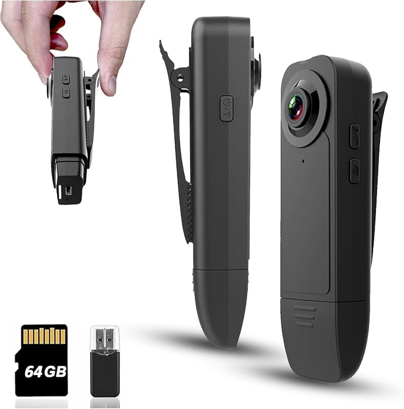 Mini Body Camera Pro 1080P with 64GB Card, Night Vision, Audio Recordi