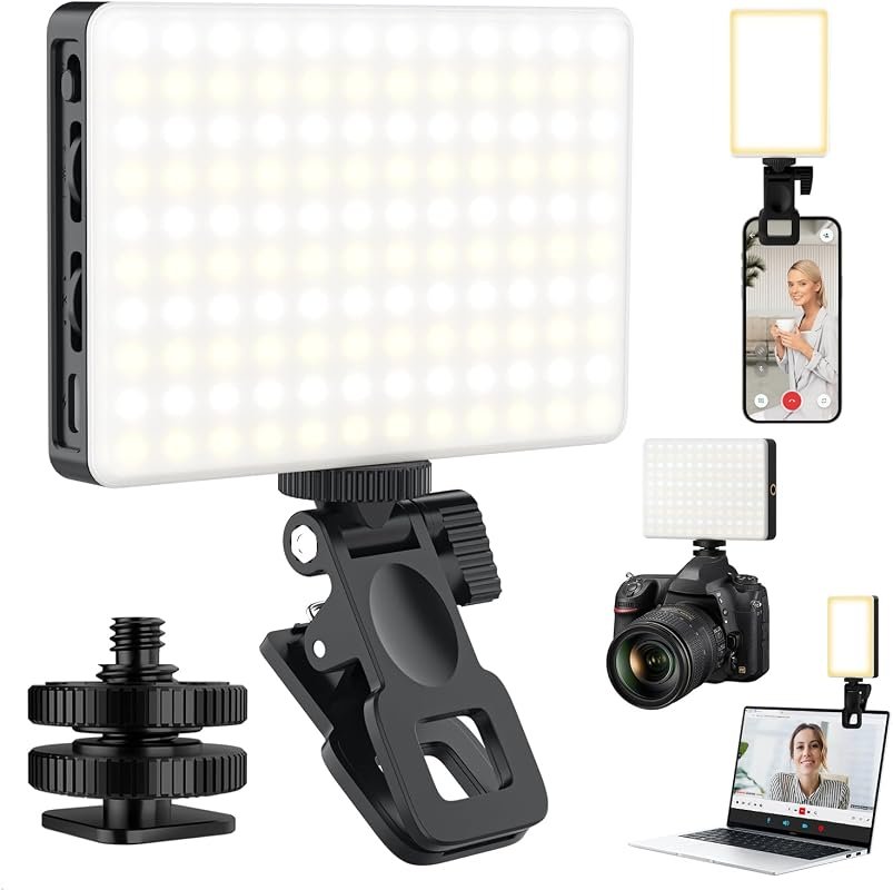 120‑LED selfie light for iPhone with clip, tripod adapter, 5000 mAh ba
