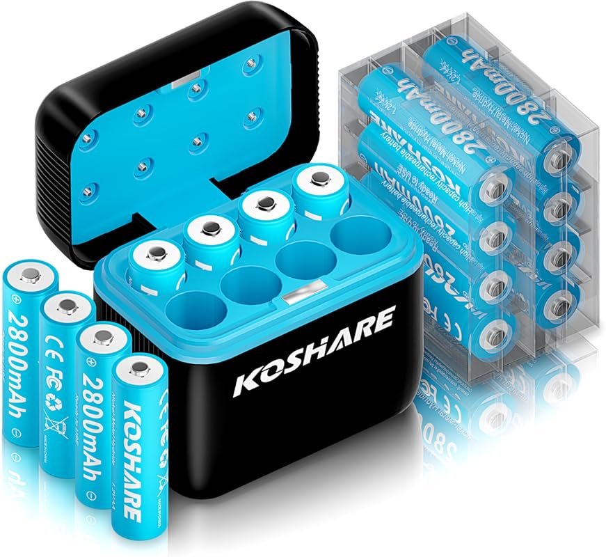 16‑Piece Rechargeable Ni‑MH AA Battery Set with Charger – 1.2V, 2800mAh
