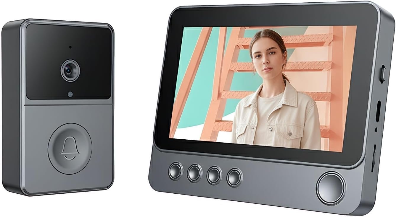 Battery‑Powered Wireless Video Doorbell with 4.3" Touchscreen Monitor,