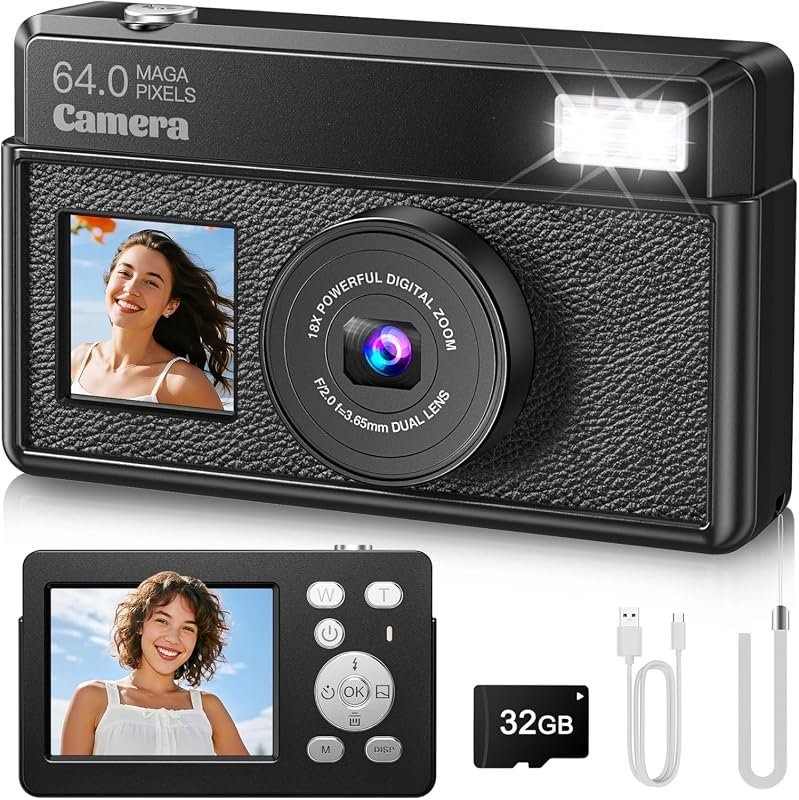 VisionX 4K Mini Digital Camera – 64MP UHD, 18X Zoom, 2.8