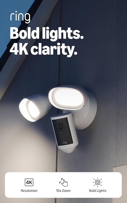 Ring Floodlight Cam 4K Pro – Wired, Wide‑Angle Video, 10× Zoom, 2000‑L