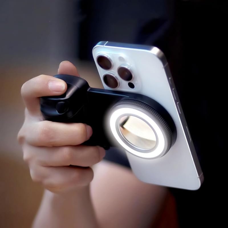Magnetic Phone Camera Grip with adjustable fill light, detachable remote