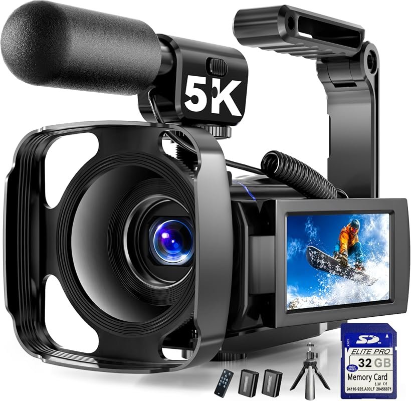 5K Camcorder – 64MP Sensor, 3″ 270° Rotatable Touchscreen, IR Night Vi