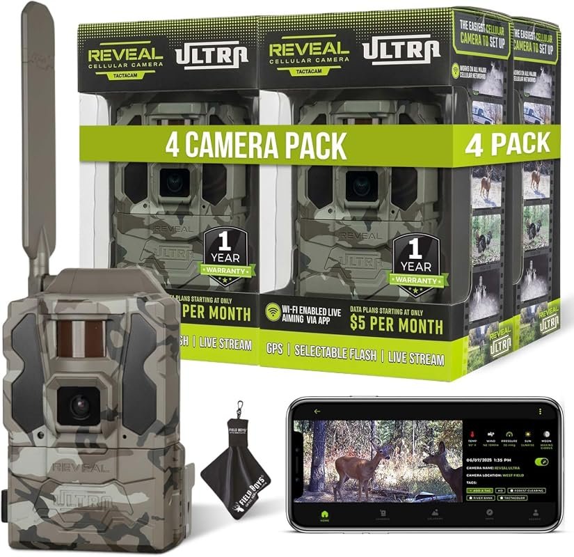 TACTACAM Reveal Ultra Cellular Trail Camera (4‑Pack) 4K photos, 1080p 
