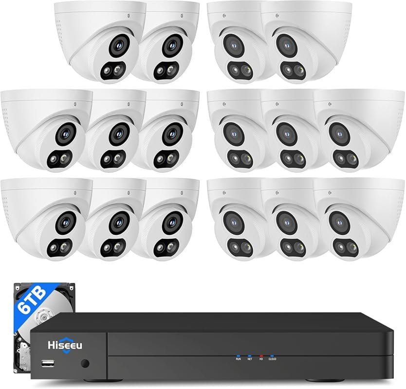 Hiseeu 12MP NVR Security Camera System with 16 IP cameras (4K/8MP) and