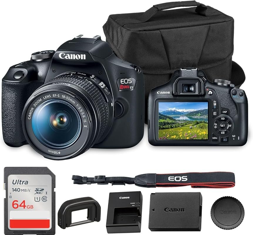 Canon EOS Rebel T7 DSLR Camera with 18‑55mm Lens Bundle, 24.1MP Sensor