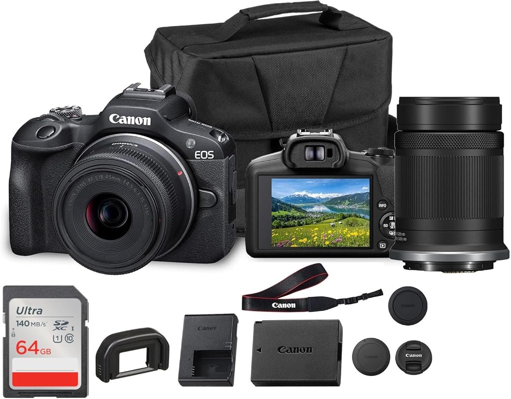 Canon EOS R50 Mirrorless Camera with Dual 18‑45mm and 55‑210mm Lenses,