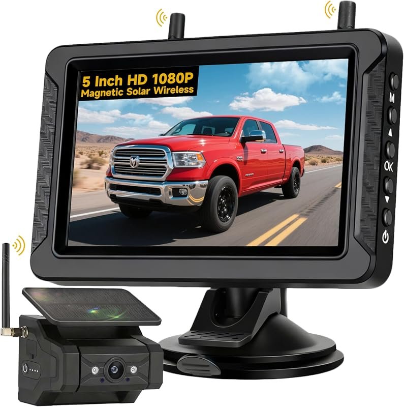 AUTO-VOX Magnetic Solar Wireless Backup Camera with HD 5‑Inch Monitor,