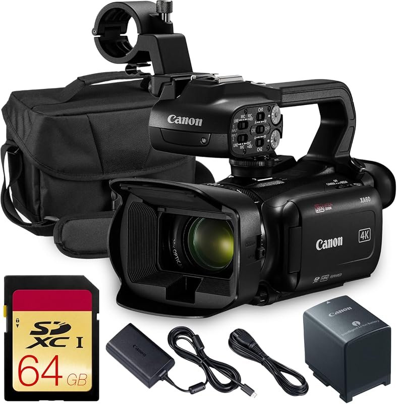Canon XA60 4K UHD camcorder with 20× optical zoom, dual SD slots, opti