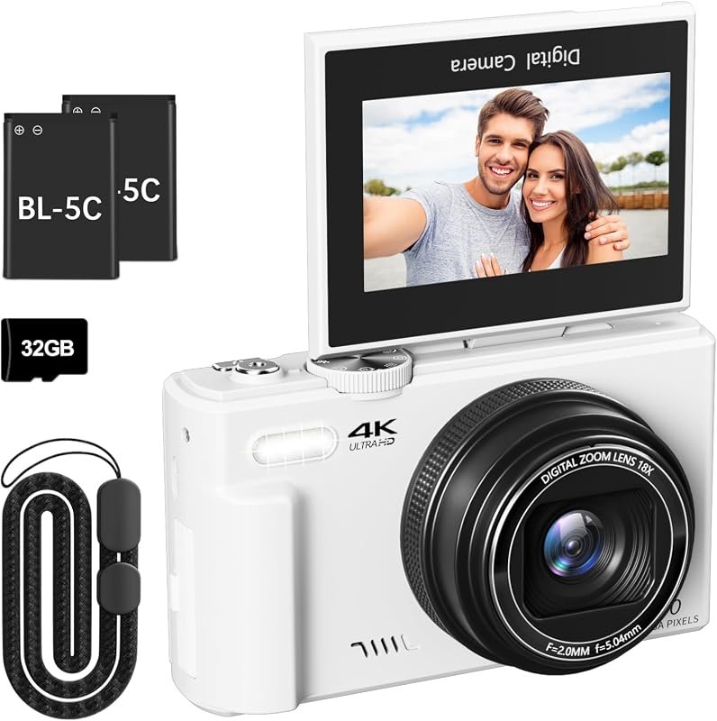 4K Vlogging Digital Camera – 180° Flip Screen, High‑Resolution Video,