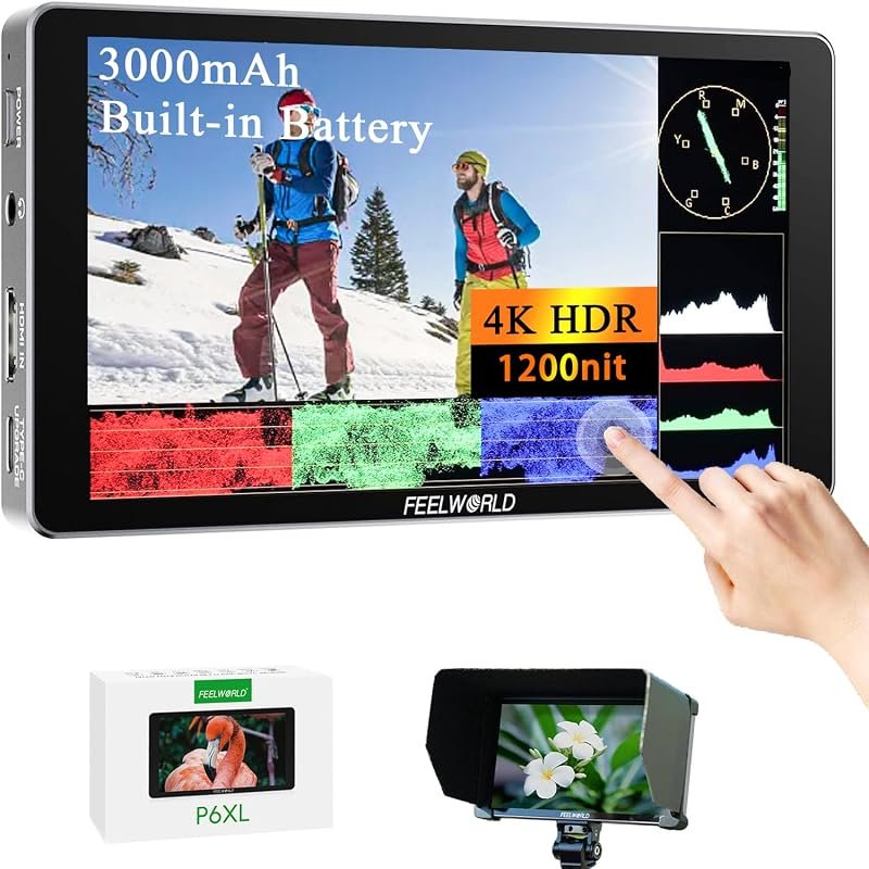 FeelWorld P6XL 6‑inch 1200nit IPS Touch Monitor with Built‑in 3000mAh 