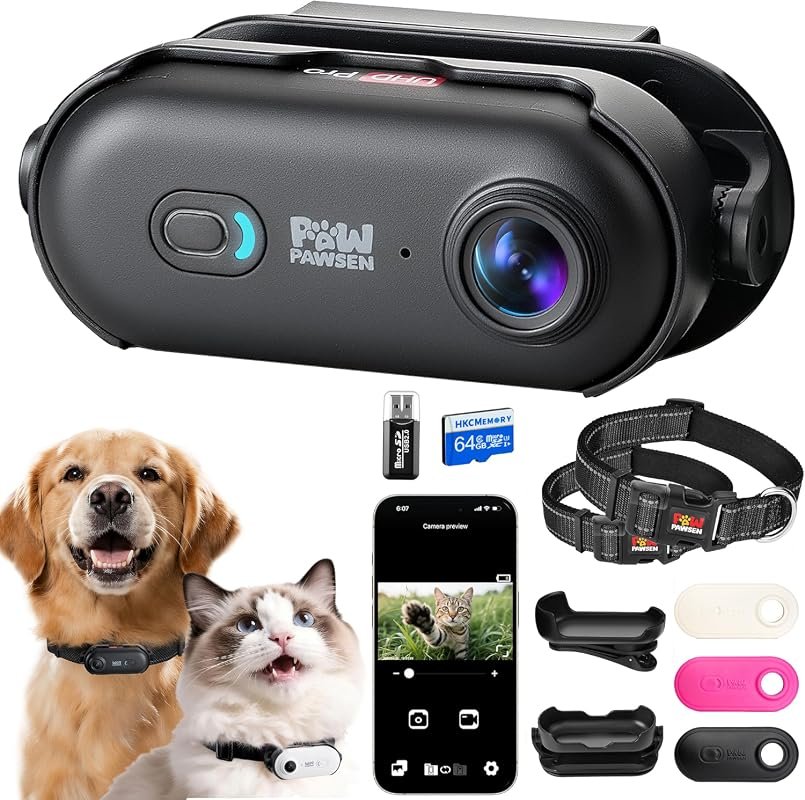 Cat Camera Collar with Phone App – 4K UHD POV Video Recording, Easy Mobile Control for Pets