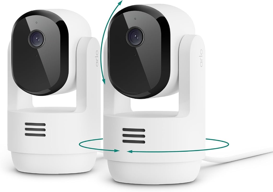Arlo Essential Indoor Pan‑Tilt‑Zoom 2K Wired Security Camera Kit (2‑Ca