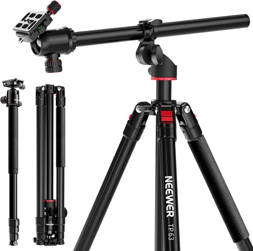 NEEWER TP63 90‑inch tall overhead horizontal tripod/monopod, aluminum 