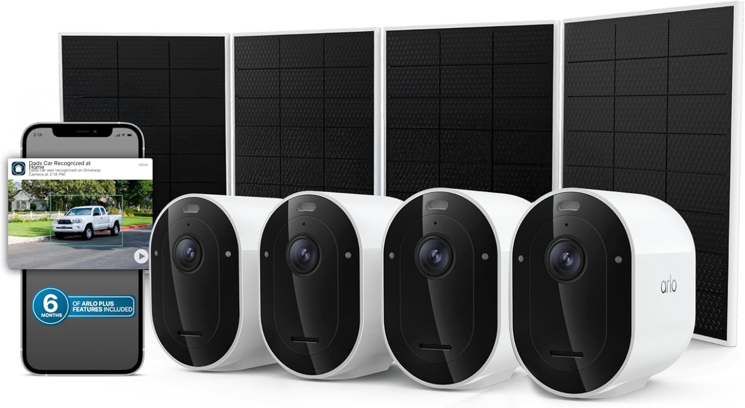 Arlo Pro Camera – 2K HDR, 6th Gen, Four‑Camera Kit with Solar Panels a