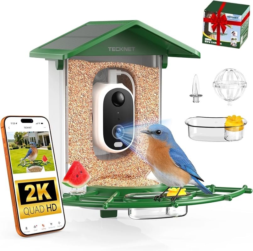 TECKNET Solar Smart Bird Feeder with 2K UHD Camera, AI Species Identification