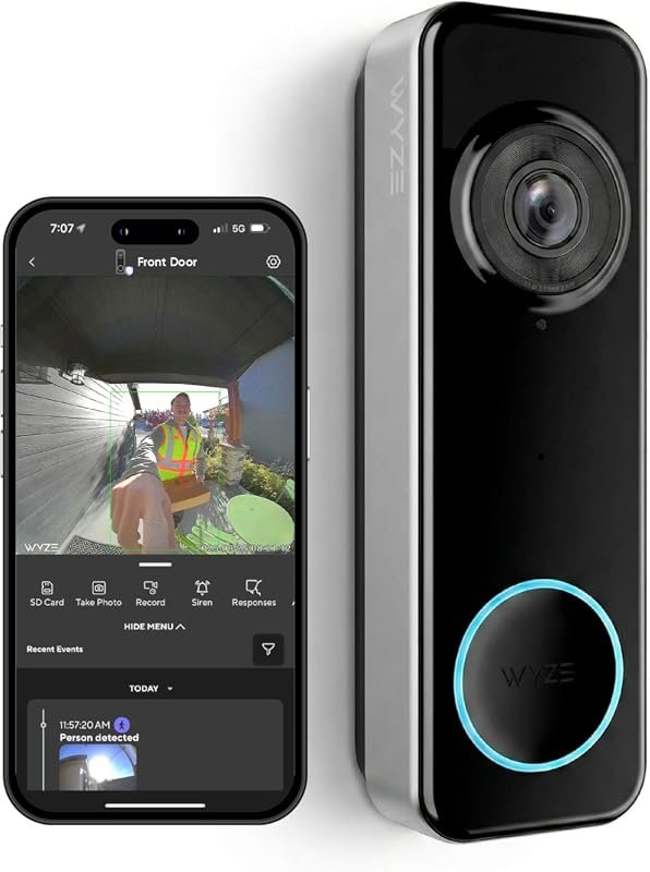 Wyze Battery Video Doorbell – 1536×1536 HD+ camera, color night vision