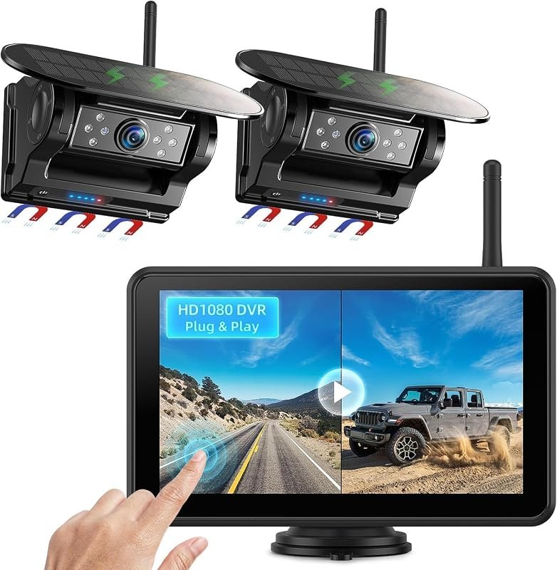 eRapta Magnetic Solar Wireless Backup Camera – 1080P HD, 7" Touchscreen Monitor, Mount for RV & Trailer