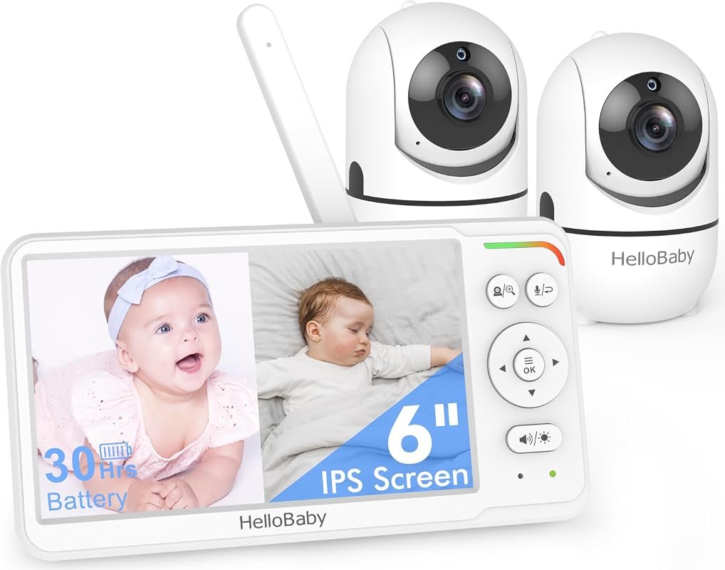 HelloBaby HB6550 No‑WiFi Baby Monitor with Two Cameras, 6‑inch Split‑S