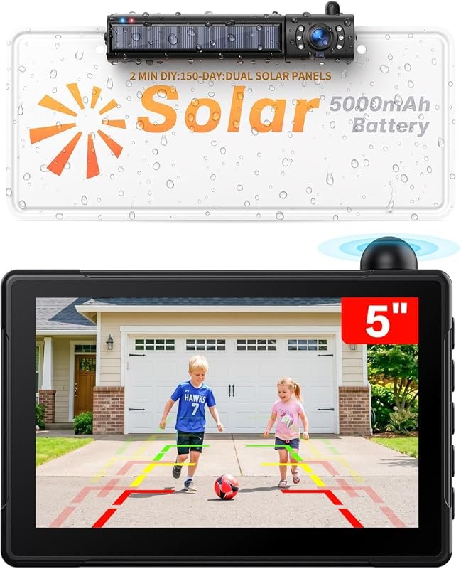 AUTO-VOX Solar Wireless Backup Camera with 1080P Monitor, 2‑Minute Eas