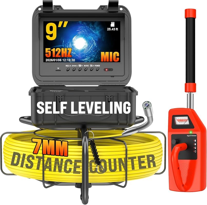 OKK 512Hz sewer camera with locator, 9" screen, 200ft range, distance 