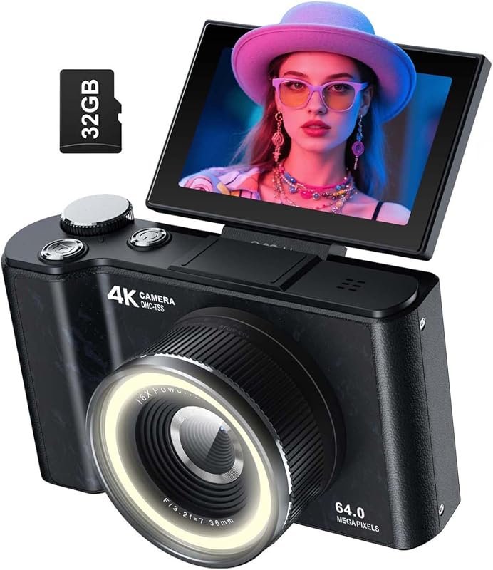 W & O 4K kids camera offers 180° flip screen, controls, and durable bu