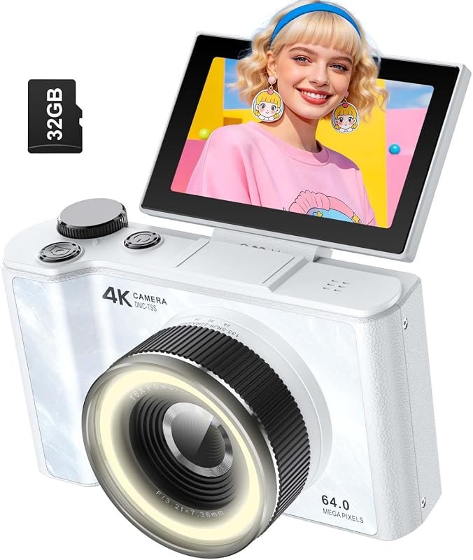 W & O 4K Digital Camera – Flip Screen Design, Kid‑Friendly Controls, H