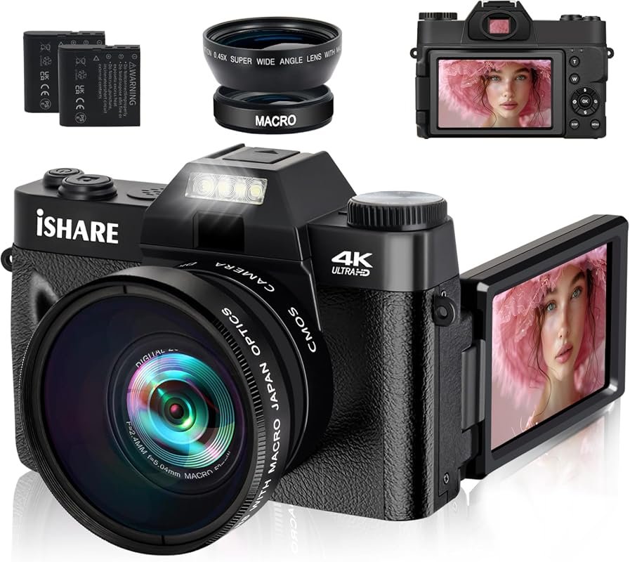 4K vlogging camera with 56MP sensor, 16x optical zoom, anti‑shake stab