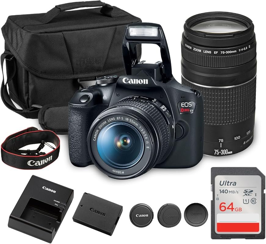 Canon EOS Rebel T7 DSLR Camera with 18‑55mm and 75‑300mm Double Lens B
