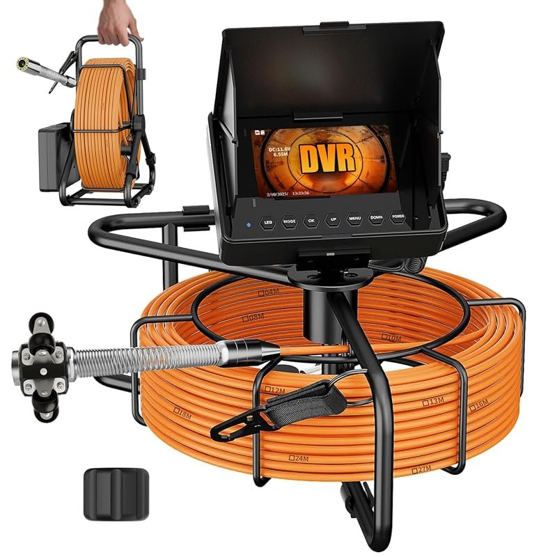 100FT Sewer Camera with 23mm 1080P Probe, 8500mAh Battery, 32GB Audio/