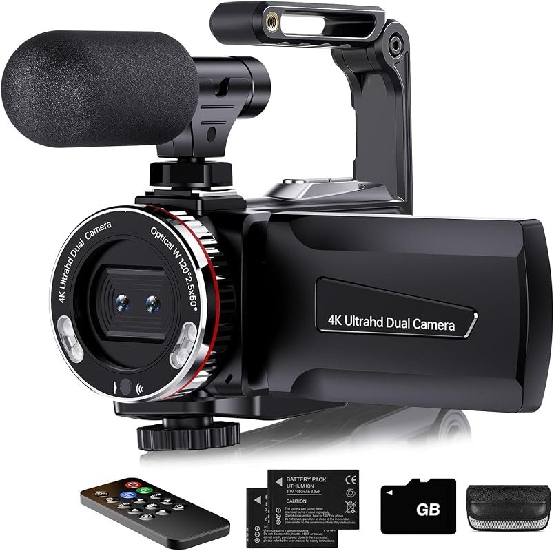 64MP 4K UHD Vlogging Camcorder with 21× Digital Zoom, Mic Stabilizer, 