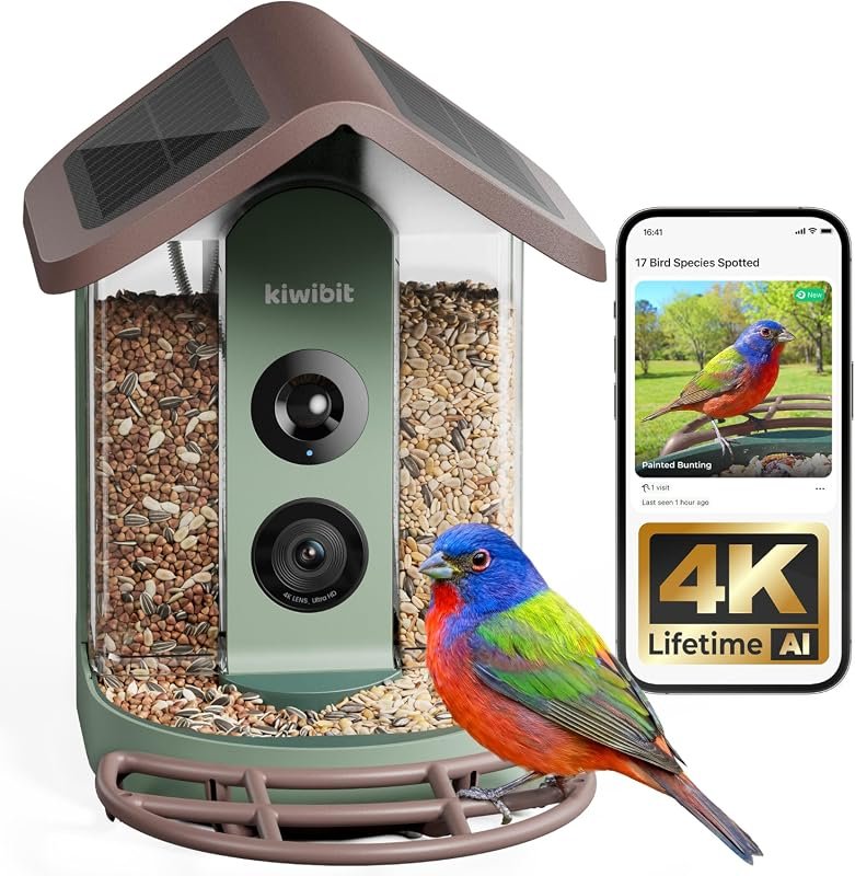 Kiwibit Solar Smart Bird Feeder with 4K Live Video Camera, No Subscription