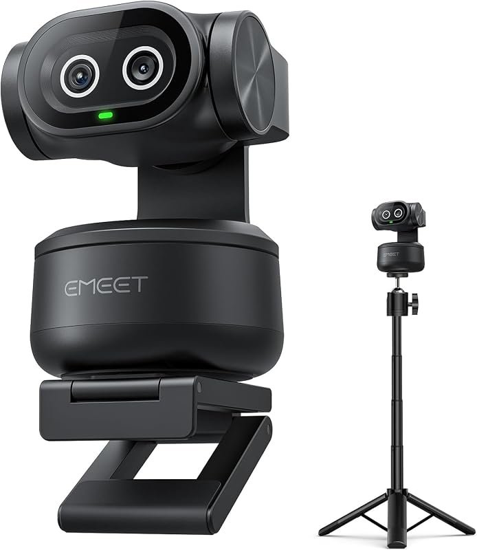 EMEET PIXY Dual‑Camera AI‑Powered 4K PTZ Camera with tripod, AI tracking and smooth auto‑zoom