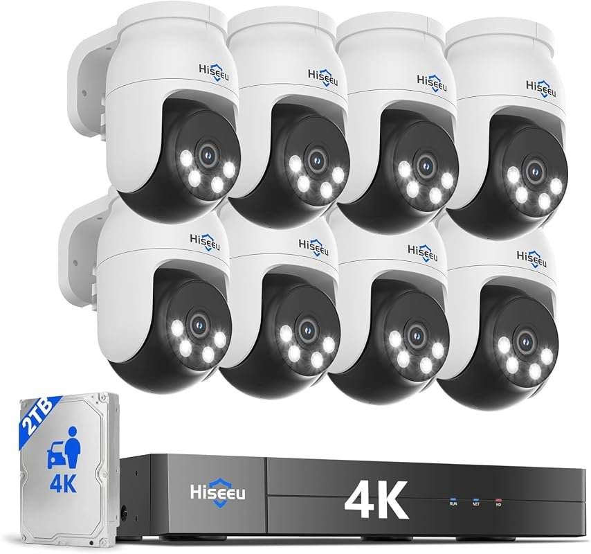 Hiseeu 4K PTZ Wired Security Camera System featuring 8 × 8MP PTZ CCTV 