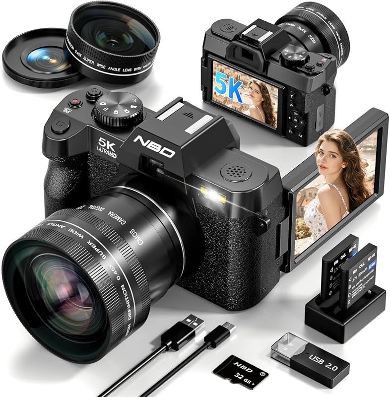 True 5K 64MP Digital Camera in Black with High‑Resolution Sensor, Wi‑F