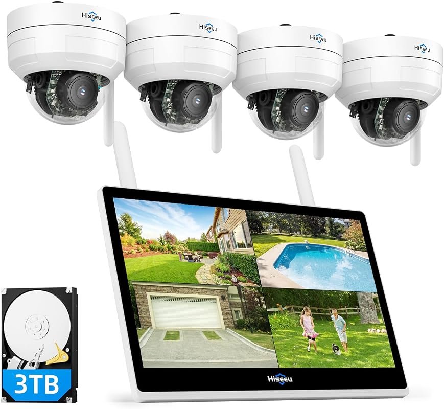 Hiseeu Wireless Security Camera System with 5MP 4‑camera kit, 14‑inch