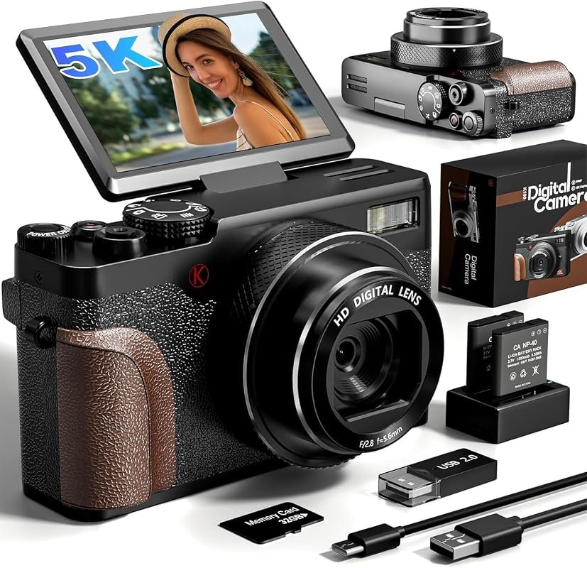 G‑Anica 18X Zoom 5K Digital Camera with 180° flip‑screen, high‑resolut