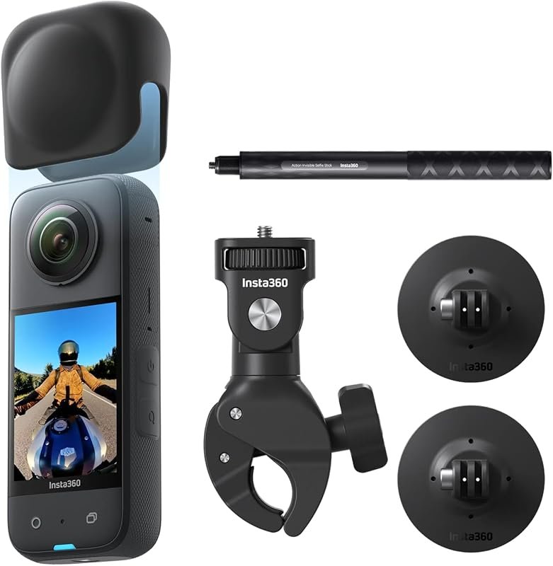 Insta360 X3 Motorcycle Bundle – 360 Camera with 1/2″ 48MP Sensors, 5.7