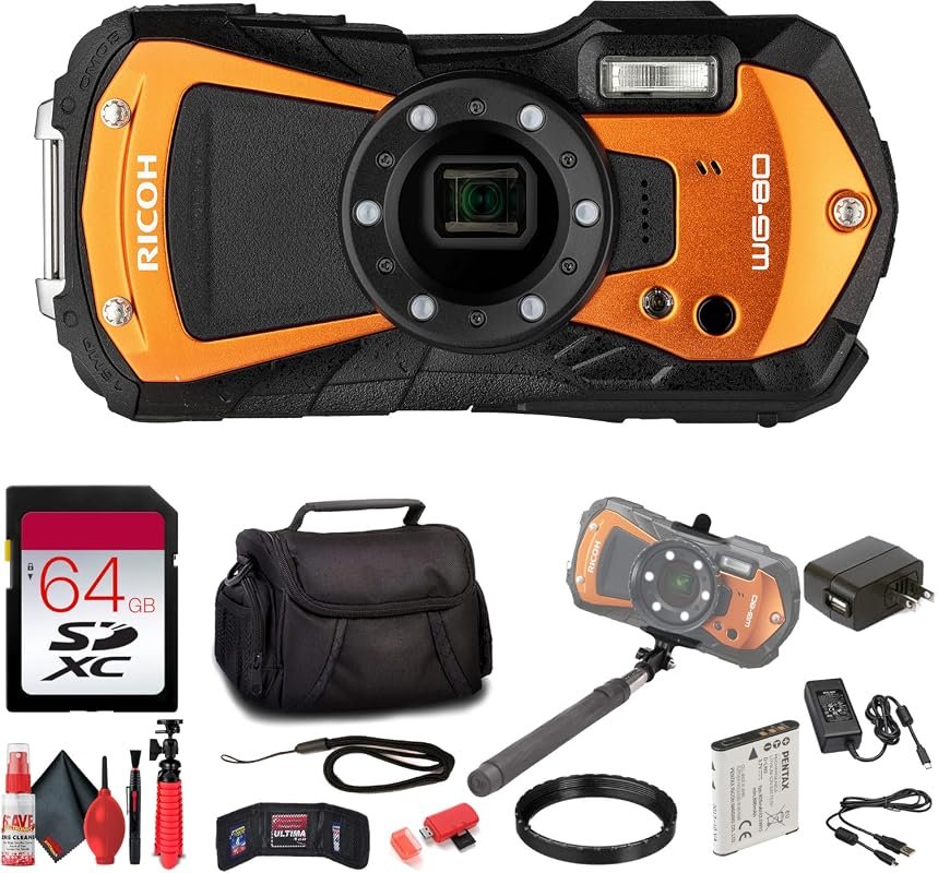Ricoh WG‑80 Waterproof Camera – orange, shock‑proof, freeze‑proof, Ful